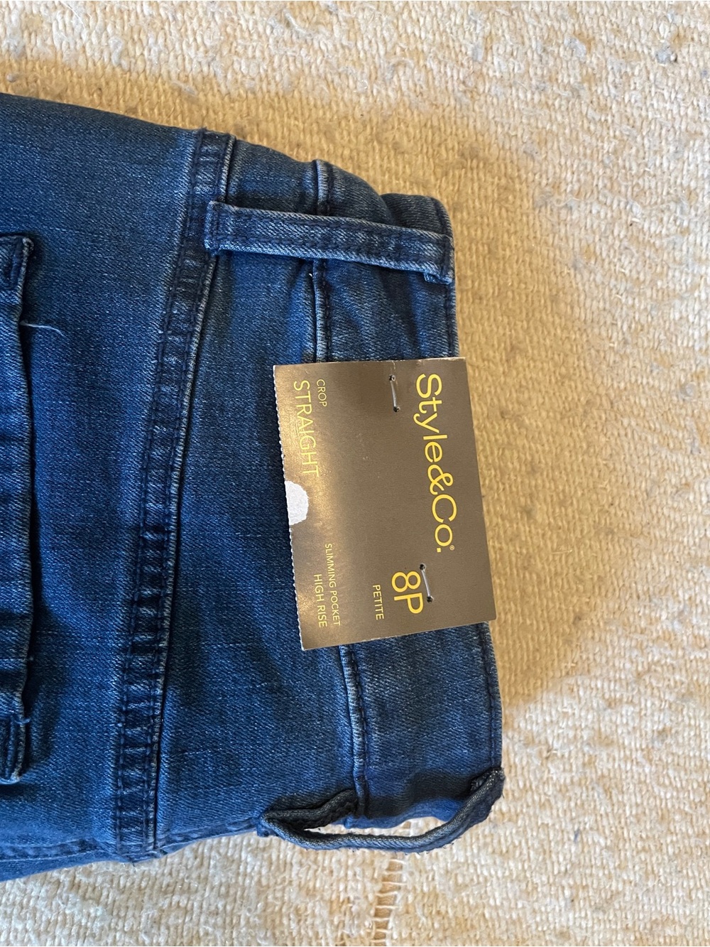 Style & Co. Dark Blue Cropped Jeans with White Embroidered Hem - Picture 5 of 5